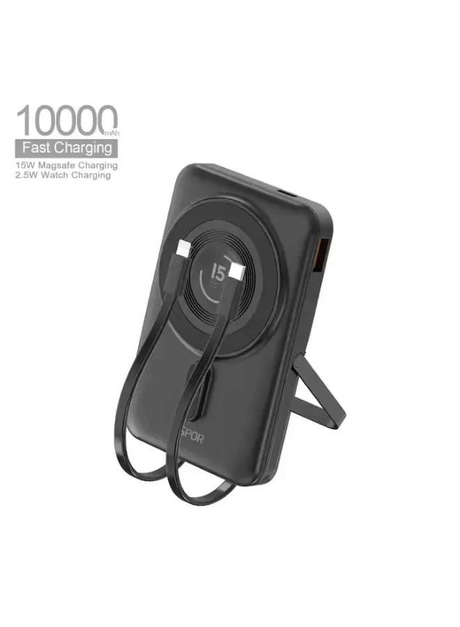 أسبور بنك طاقة لاسلكي مغناطيسي ASPOR A327 بسعة 10000 مللي أمبير - شحن سريع بقوة 22.5 واط مع إمكانية شحن الساعة - Image 1